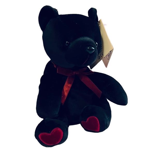 Vintage 7” Floppy Friends Bronte Bear Black Red Hearts Original Tags 1990s Love - Picture 3 of 13